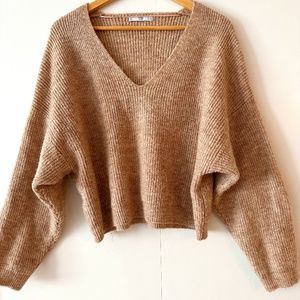 Tan Knit V-neck Sweater